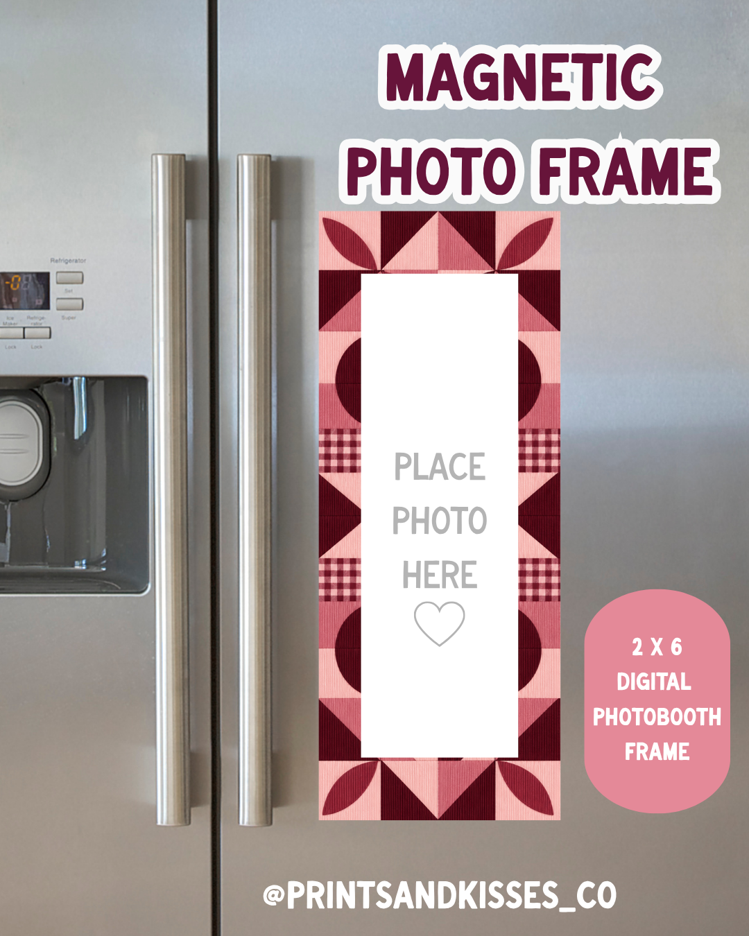 Magnetic Digital Photo Booth Frame: Pink Patchwork